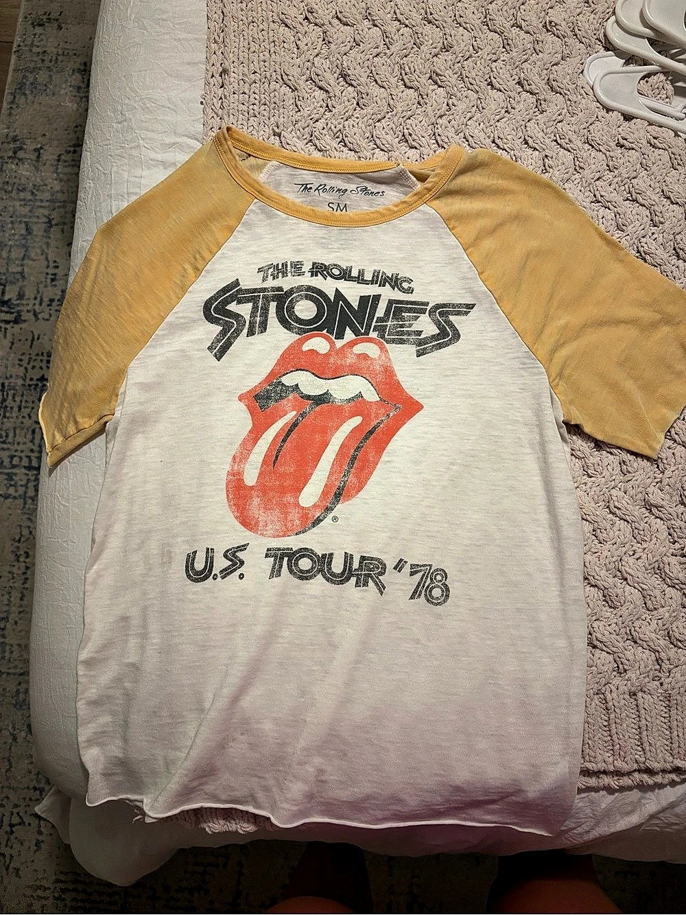 The Rolling Stones US Tour '78 Raglan T-Shirt Tee Yellow & White Small
